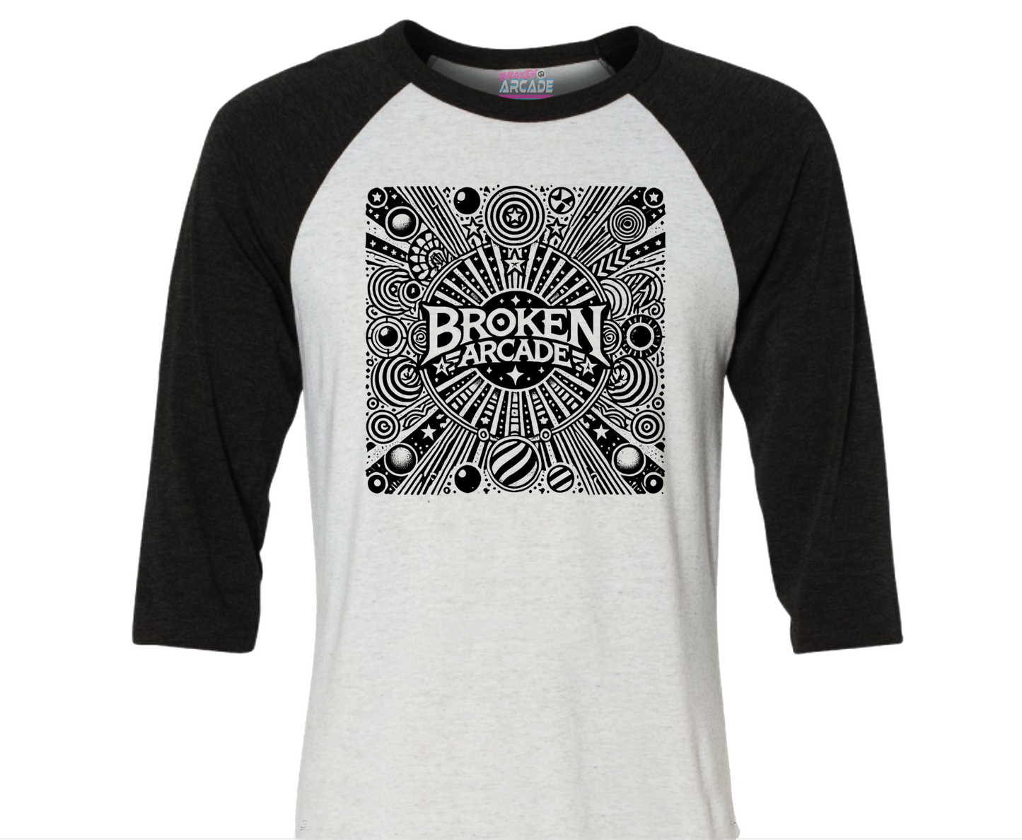 Broken Arcade Pinball Logo 3/4 Sleeve Baseball Shirt Black/White