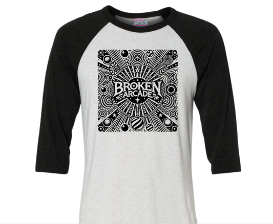 Broken Arcade Pinball Logo 3/4 Sleeve Baseball Shirt Black/White